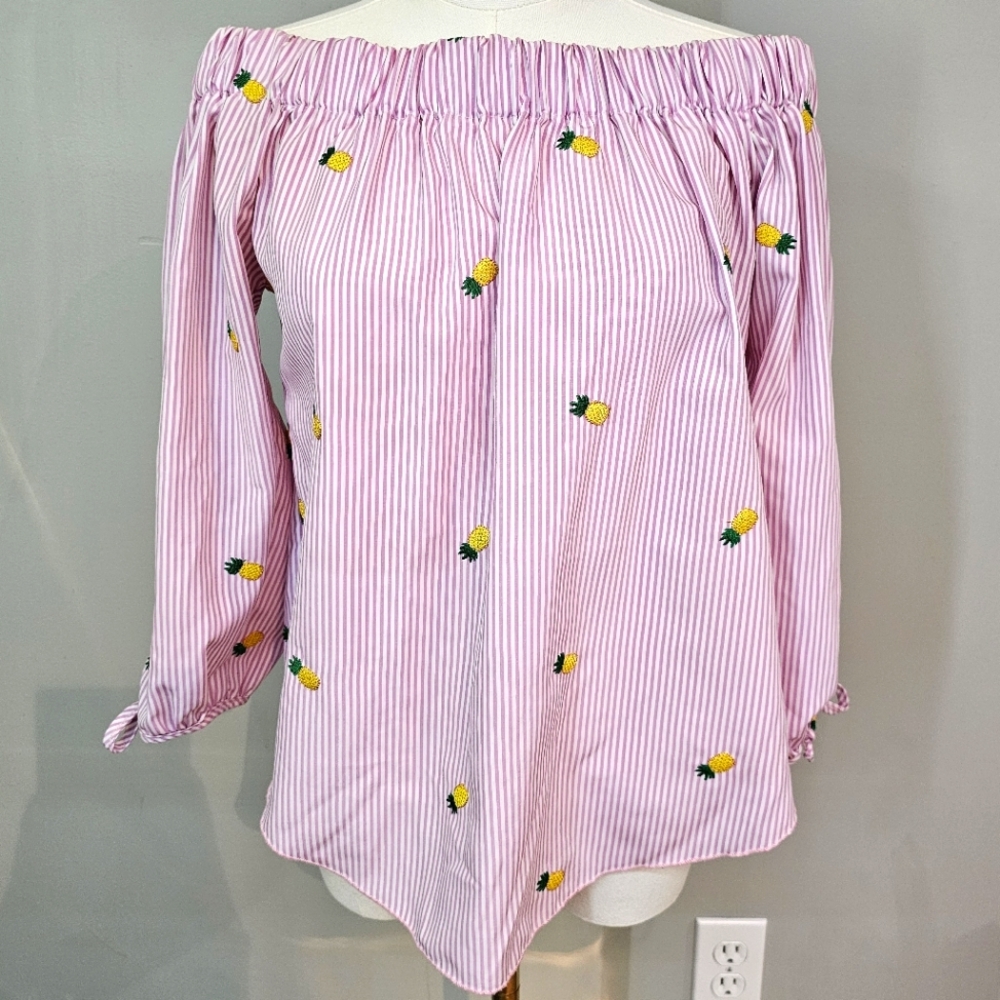 Stardust embroidered pineapples off-shoulder blouse